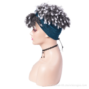 Free Sample Wholesale Natural Heat Resistant Kinky Cruly Afro Short Wig Synthetic Hair Headband Wigs For Black Women
